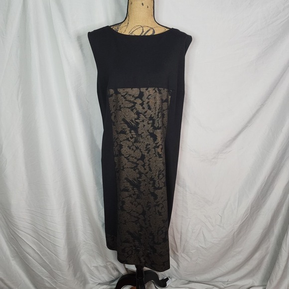 TAHARI ASL Size 22W Black Bronze Ponte Knit Sheath Dress Business Professional - Picture 1 of 9